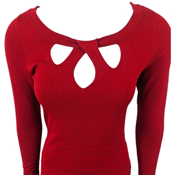INC Macys Stretch Knit Fit & Flare Dress NEW Womens Medium Red Long Sleeve - Picture 4 of 10